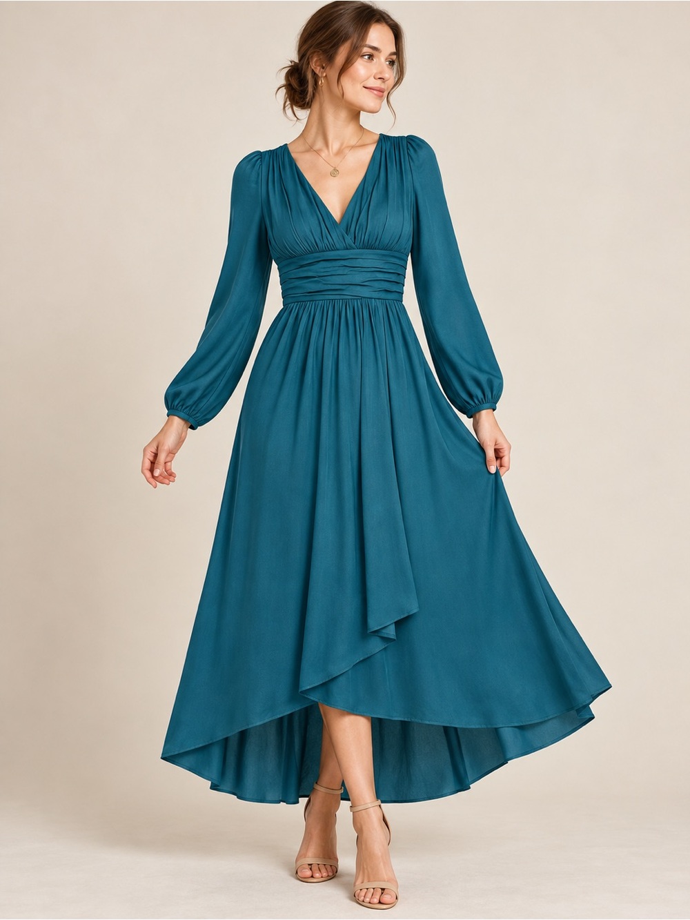 Anthropologie Teal V-Neck High-Low Midi Dress